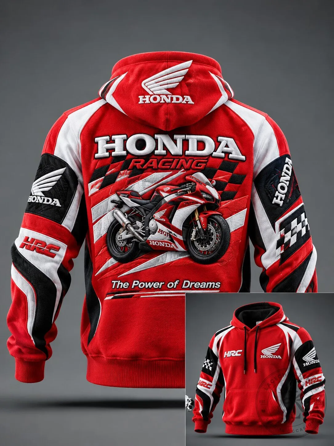 Honda Racing Motorcycle Graphic Print Hoodie for Men